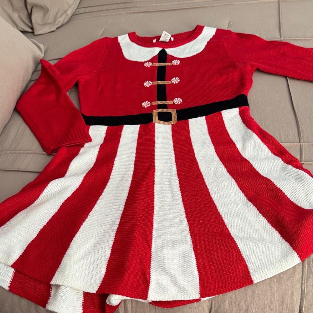 Festive Red and White Dress with Belt Detail